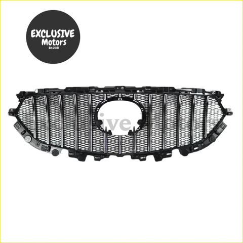 Modified black mesh grill for mazda cx-5 and cx-8 2017-2020 with central circular opening and metallic finish
