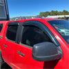 Black plastic window visors installed on red ford ranger pk 2008-2011 with monsoon and bonnet guard