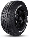 Black monsta terrain gripper at 265/50 r20 tire with deep aggressive tread on black alloy wheel