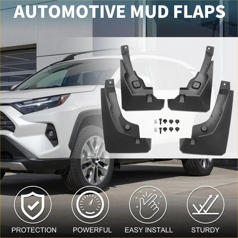 Black plastic mud flaps splash guard for Toyota RAV4 hybrid 2019-2024 with easy installation and vehicle protection