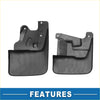 Black plastic mud flaps with molded contours and mounting holes for toyota tundra 2022-2024 pickup back side view
