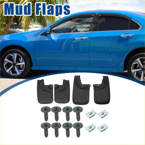 Black plastic mud flaps kit with matching screws and metal brackets for toyota tacoma 2005-2015 front use