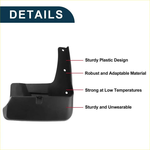 Black plastic mud flap with sturdy molded design and pre-drilled holes for toyota sienna se 2016-2019 splash guards