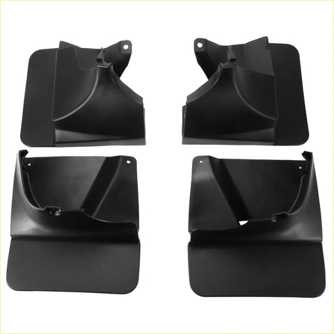 Set of four black plastic mud flaps with molded contours and mounting holes for toyota land cruiser prado 2003-2009