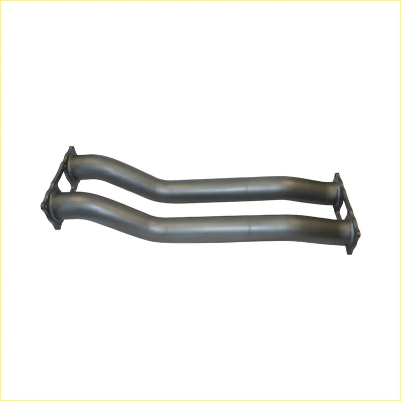 Black metal muffler delete exhaust manifold with flanged ends and curved dual tubes for dodge ram 1500