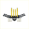 Set of four bright yellow nitro gas shock absorbers and black leaf springs for nissan navara d21 d22 with hardware