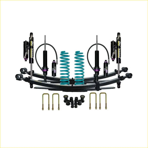 Black and teal coil springs with black shock absorbers branded doors for nissan navara d23 np300 dobinsons monotube remote kit