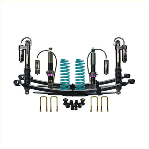 Black and teal coilover suspension kit with purple accents for Nissan Navara Frontier D40 STX550 monotube design