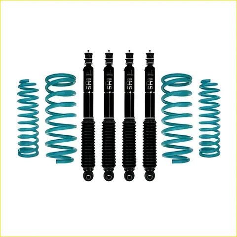 Set of four black ifs shock absorbers with teal coil springs for nissan patrol y60 gq y61 gu from 1987 to 1998