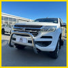 White holden colorado pickup with a chrome nudge bar compatible with front sensors 2012-2020 model