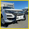 White holden colorado pickup with black matte tubular nudge bar front bumper guard compatible with front sensors