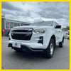 White isuzu d-max 2021-2023 with black nudge bar compatible with front sensors silver alloy wheels and black grille