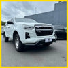 White isuzu d-max 2021-2023 pickup with black nudge bar compatible with front sensors and bold grille