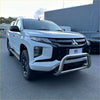 White mitsubishi triton 2019-2023 with a chrome medium size nudge bar compatible with front sensors and black accents