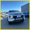 White mitsubishi triton pickup with black medium size nudge bar front bumper guard compatible with sensors 2019-2023
