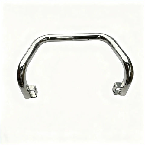 Chrome finished metal nudge bar with sleek curved design and square end caps compatible with mitsubishi pajero 2015 2018