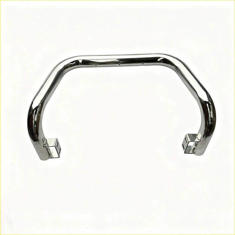 Chrome-finished metal nudge bar with sleek curved design and square end caps for mitsubishi pajero 2015-2018 front sensors