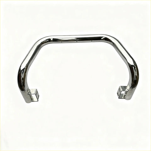 Chrome metal nudge bar with sleek curved design and square end caps for nissan navara d40 front sensors 2005-2015