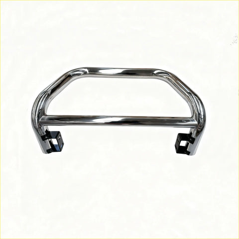 Chrome finished metal nudge bar with black mounting brackets for toyota hilux 2015-2025 front sensors compatible