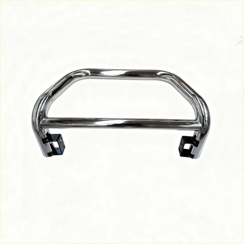 Chrome finished metal nudge bar with black mounting brackets for toyota hilux 2015-2025 compatible front sensors