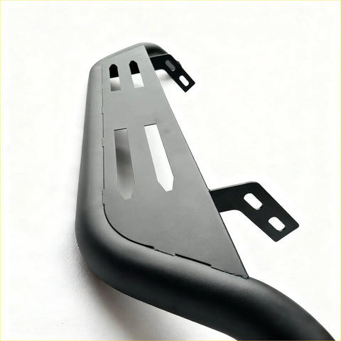 Black matte metal nudge bar rear rack with mounting brackets and rectangular cutouts for isuzu d-max 2012-2020