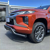Vibrant orange mitsubishi triton with black steel nudge bar front bumper guard and silver alloy wheels 2019-2023