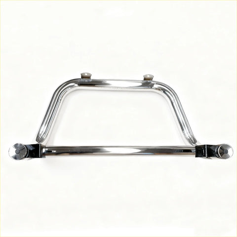 Chrome-finished metal nudge bar for triton 2019-2023 with sleek curved design and polished front fork guard