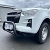 Black tubular nudge bar medium size in matte black mounted on white isuzu d-max 2021-2023 pickup truck front
