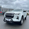 White isuzu d-max 2021-2023 with matte black medium size nudge bar and black front bumper guard