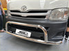 Chrome finished uteoffroad nudge bar front bumper guard mounted on white toyota hiace wide body 2005-2019