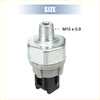 Silver and gray metallic oil pressure switch sensor for Toyota Scion with threaded m10 x 0.9 connection and black connector base