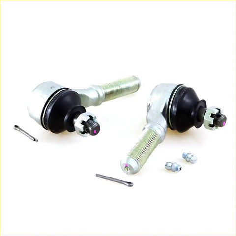 Silver and black steering knuckle assemblies with threaded rods and hex nuts for outer tie rod end set on nissan 720