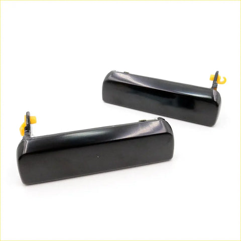 Outside door handle x2 for isuzu faster kb21 kb26 kb41 bedford black glossy finish with yellow plastic mounting tabs back side