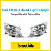 Pair of clear chrome finished headlight lamps for toyota hilux ute 2008-2012 lh and rh side