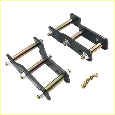 Black and silver metal trailer hitch receiver with bolted design for pair rear extended shackles 2 inch lift ford ranger