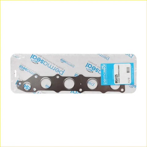 Permaseal exhaust manifold gasket with black metallic surface and circular cutouts for Mitsubishi Triton MR 4N15 2.4L