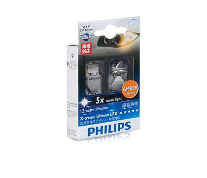 Philips Ultinon LED T20 Wedge Globe 12V 1W Amber (2Pk)