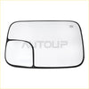 Black-framed power heated towing mirror glass with clear reflective surface and molded plastic housing for dodge ram
