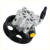 Silver aluminum power steering pump with black pulley and yellow cap for dodge caravan chrysler town & country