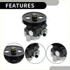 Black power steering pump with ribbed pulley and metallic fittings for toyota sienna 2004-2006 visible back side