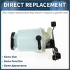 Light blue translucent plastic power steering reservoir with black rubber fittings and metal bracket for toyota sequoia