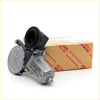Silver metallic toyota denso power window motor with black rubber boot and part number for hilux 2004-2016 back view