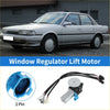 Silver power window regulator lift motor with black wiring and blue 2-pin connector for toyota cressida 1979-1992 back side