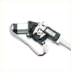 Black and silver electric power window regulator motor with gray cable and red wire for mitsubishi colt 1991-1995 being measured by caliper