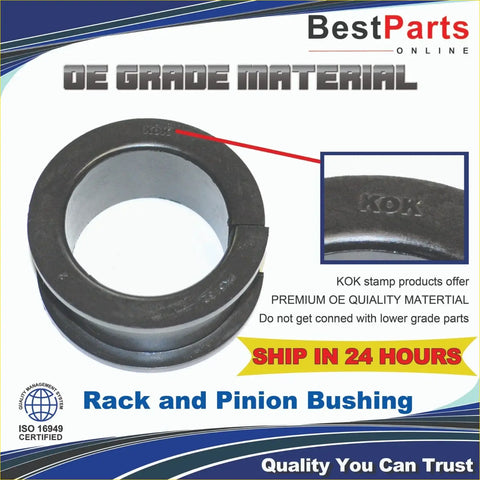 Black rubber rack and pinion bushing with kok stamp for Chevrolet Silverado 1500 Tahoe shown from back side