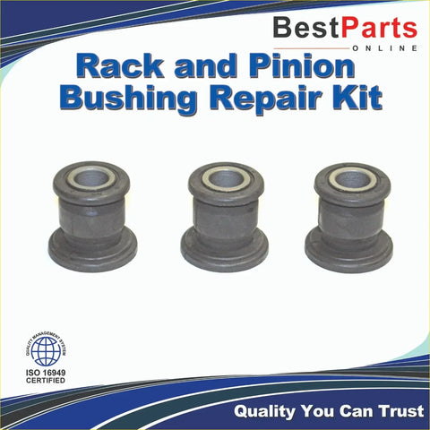 Three identical dark gray rubber bushings with metallic rings for rack and pinion repair kit ford bronco sport 2020-2022