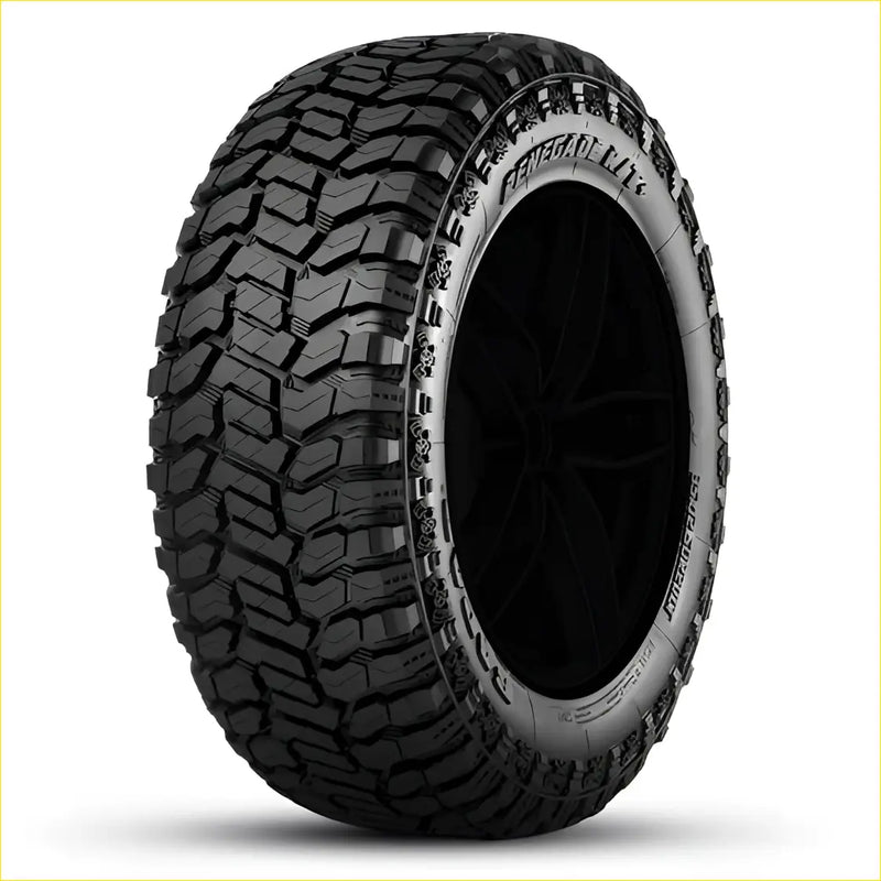 Black rubber radar renegade rt plus off-road tire with deep aggressive tread and renegade branding on sidewall