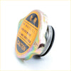 Iridescent metallic radiator cap with yellow black caution label for Toyota Hilux LN40 LN46 RN30 RN36 1978-1983