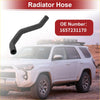 Black rubber radiator hose with curved design for toyota fj cruiser 4.0l 2007-2014 shown on off-road vehicle background