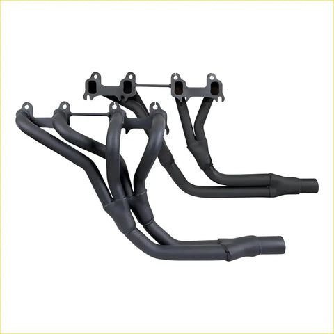 Black aftermarket range rover v8 mandrel bent exhaust manifold set with curved design and polished metal fittings